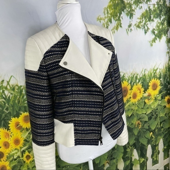 BCBG Navy Gold Cropped Moto Jacket Small - Picture 6 of 14